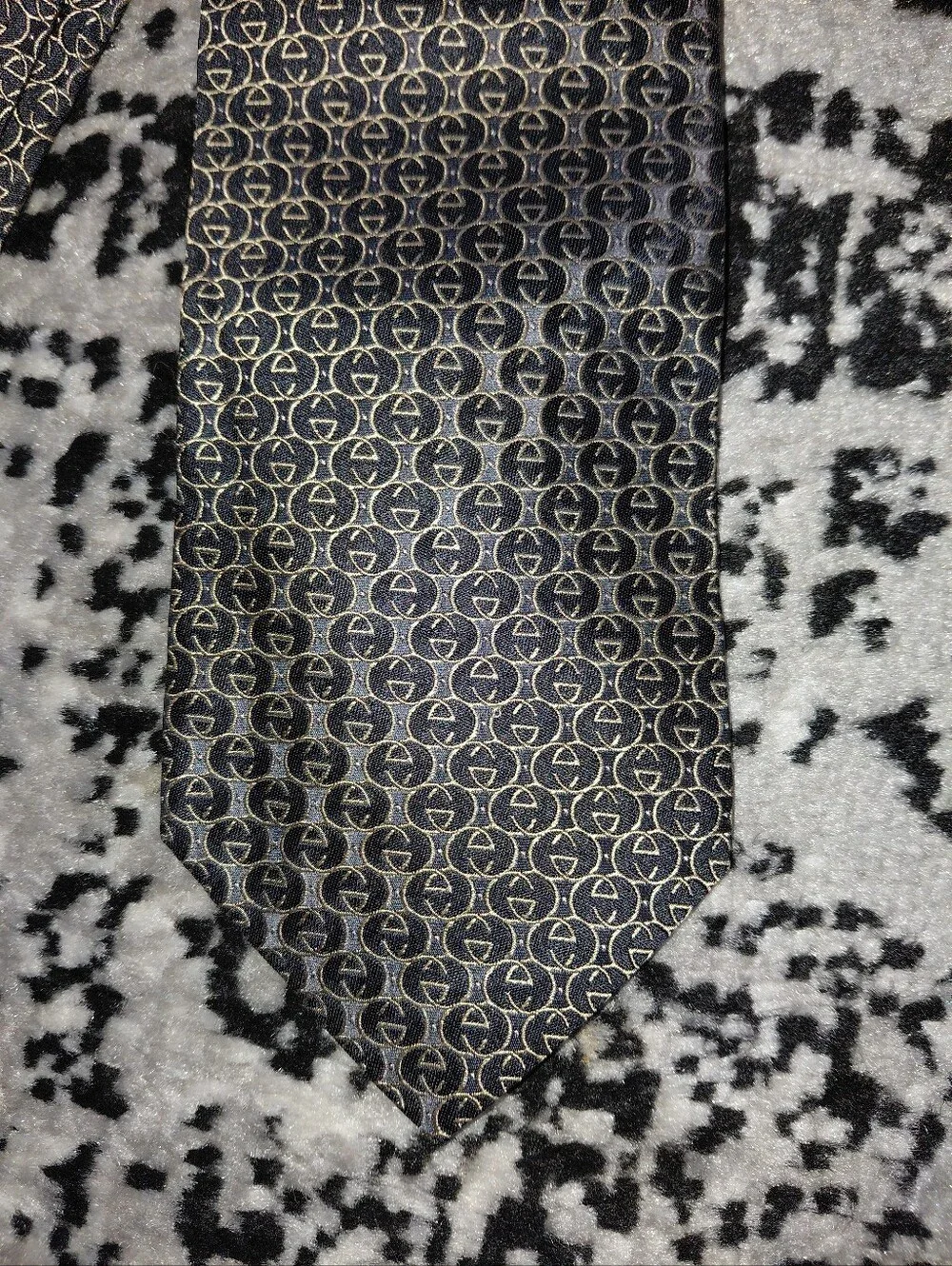 Vintage Gucci Interlocking G Chain Silk Tie Black Gold Monogram Made in Italy CC